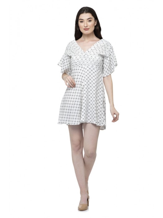 V neck bell sleeve mini dress