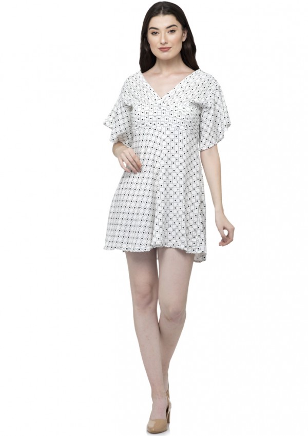 V neck bell sleeve mini dress