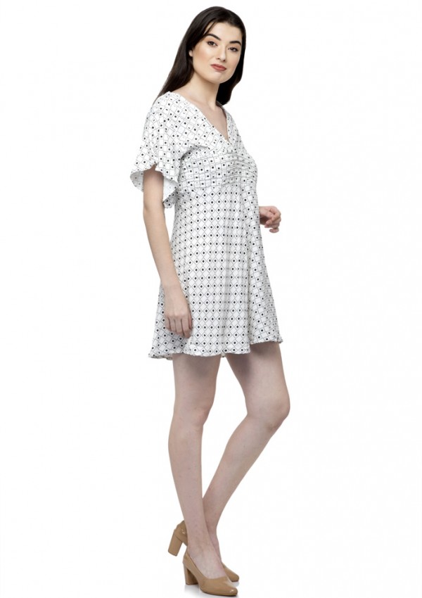 V neck bell sleeve mini dress