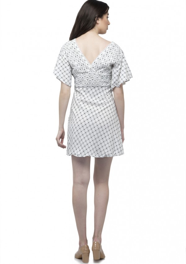 V neck bell sleeve mini dress