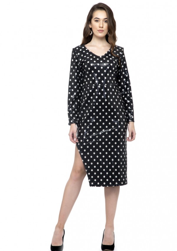 Solid Split Full Sleeve Pencil Dress