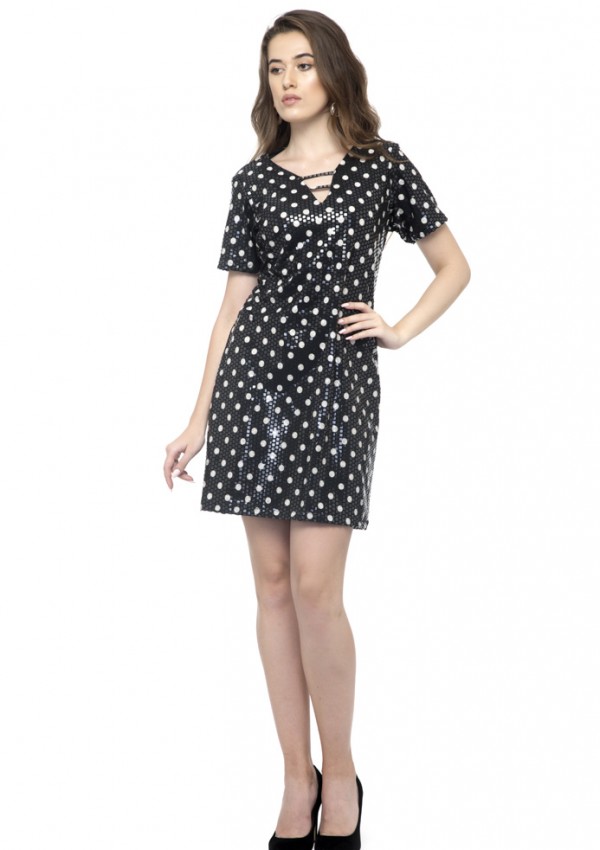 Metallic polka dot mini dress