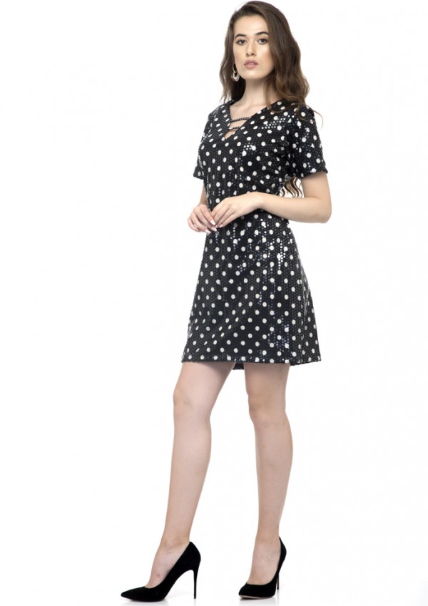 Metallic polka dot mini dress