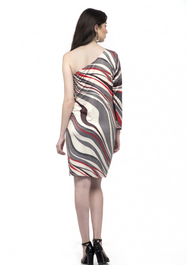 Printed one Sleeve one shoulder off dress
