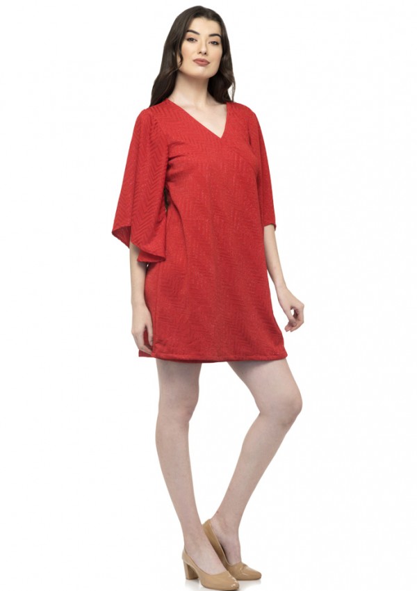 One side knot red kaftan sheer dress