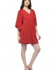 One side knot red kaftan sheer dress