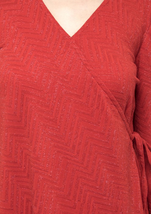 One side knot red kaftan sheer dress