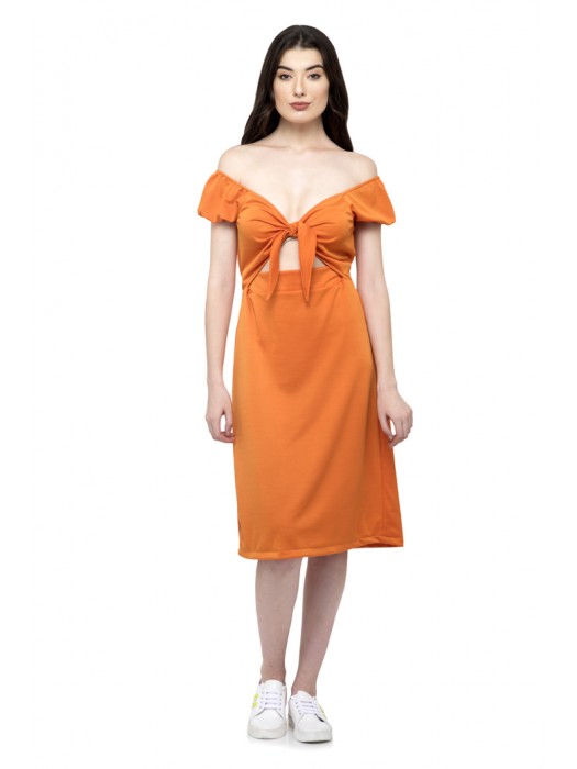 Tie knot front off shoulder dress
