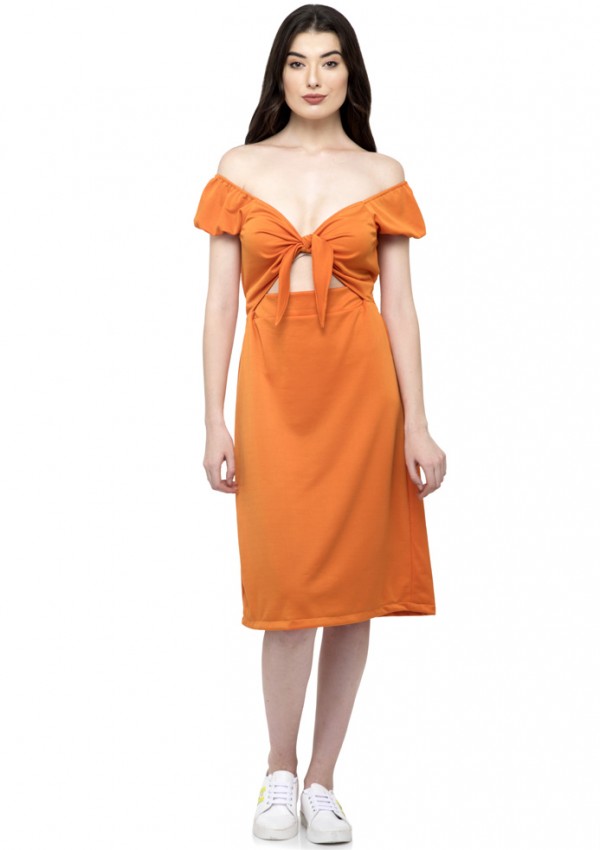 Tie knot front off shoulder dress