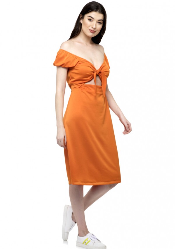 Tie knot front off shoulder dress