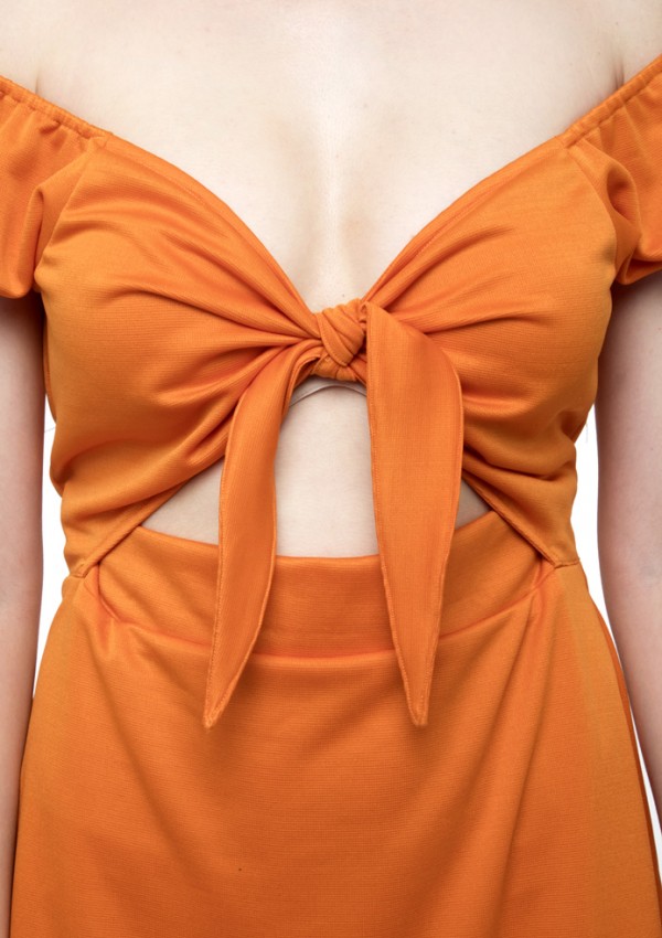 Tie knot front off shoulder dress