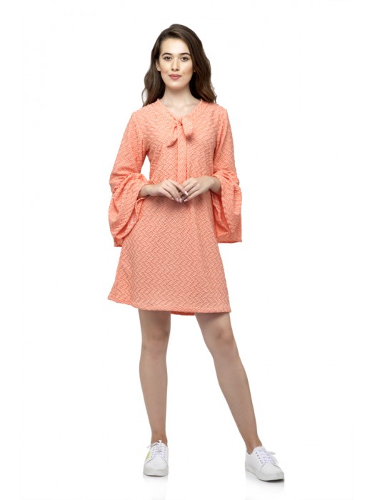 Tie neck full bell sleeve cami dress