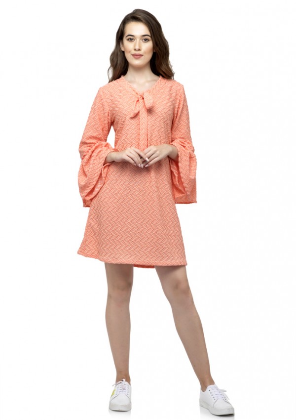 Tie neck full bell sleeve cami dress