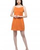 Orange plain striped cami spaghetti dress