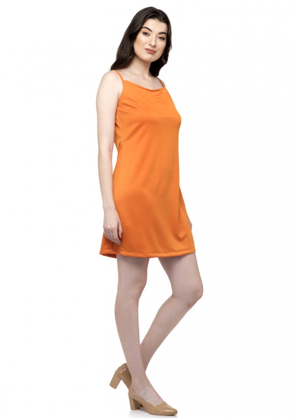 Orange plain striped cami spaghetti dress