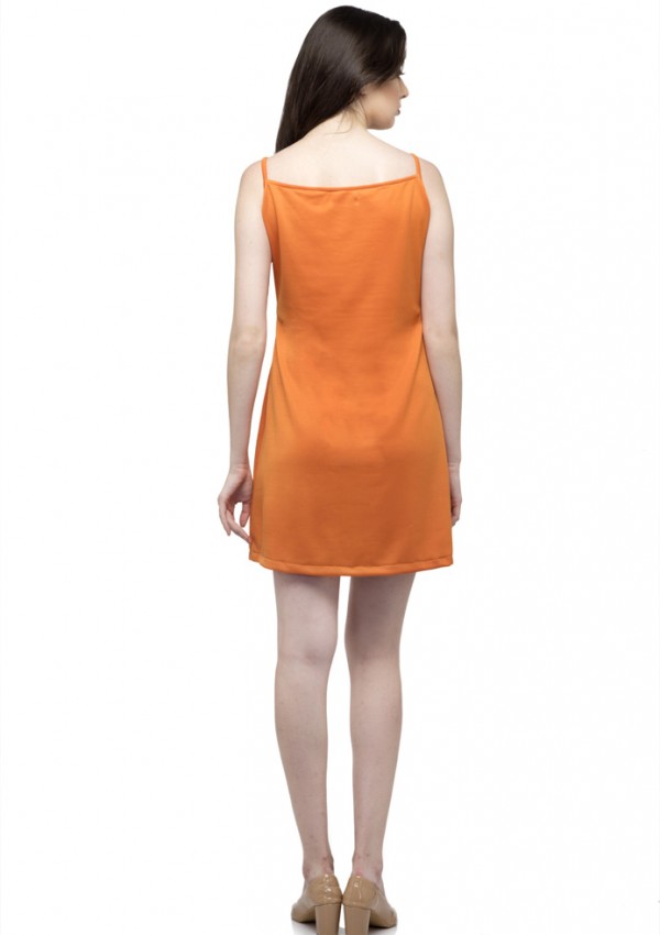 Orange plain striped cami spaghetti dress