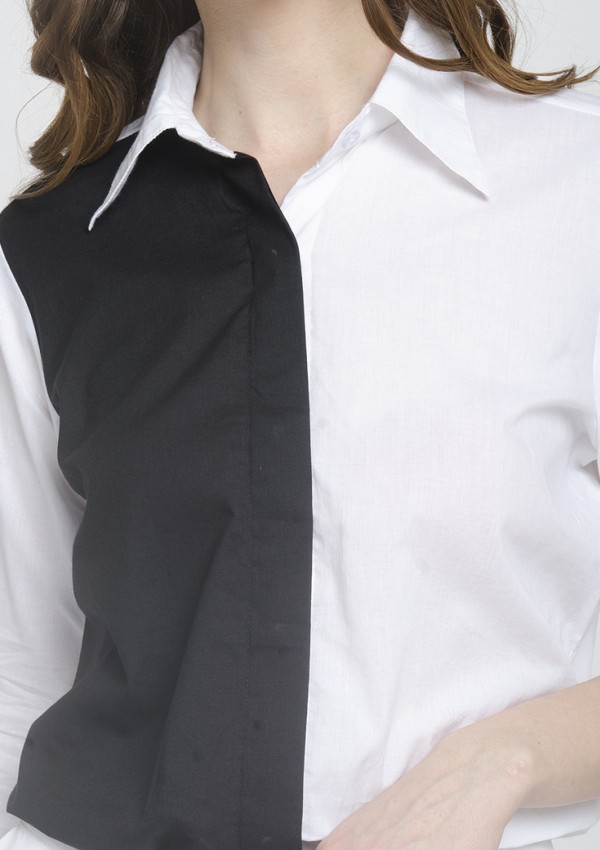 Black & White Colour Block Formal Shirt
