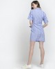 Short Sleeve Bowknot Belt Stripe Shirt Dress