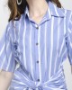 Short Sleeve Bowknot Belt Stripe Shirt Dress