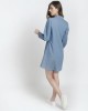 Denim Blue Full Sleeves Bow Tie Neck Mini Dress