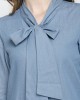 Denim Blue Full Sleeves Bow Tie Neck Mini Dress