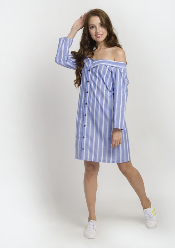 Striped Off the Shoulder Shirt Dress