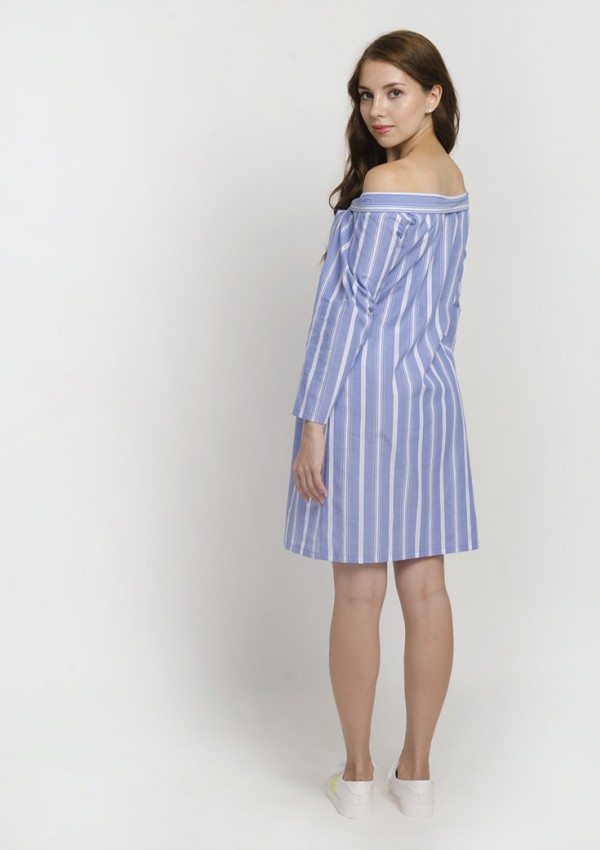 Striped Off the Shoulder Shirt Dress