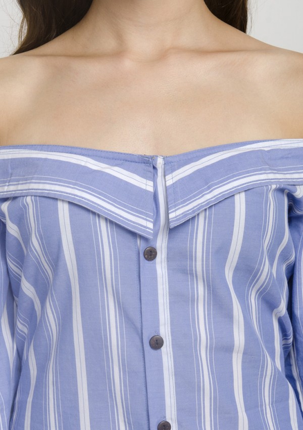 Striped Off the Shoulder Shirt Dress