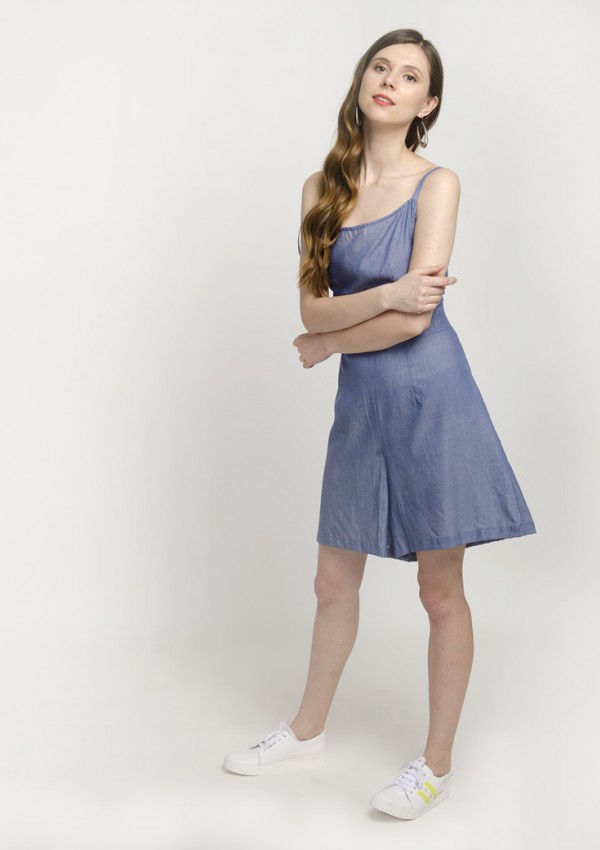 Thin Strap Sleeveless Large Hemline Mini Dress