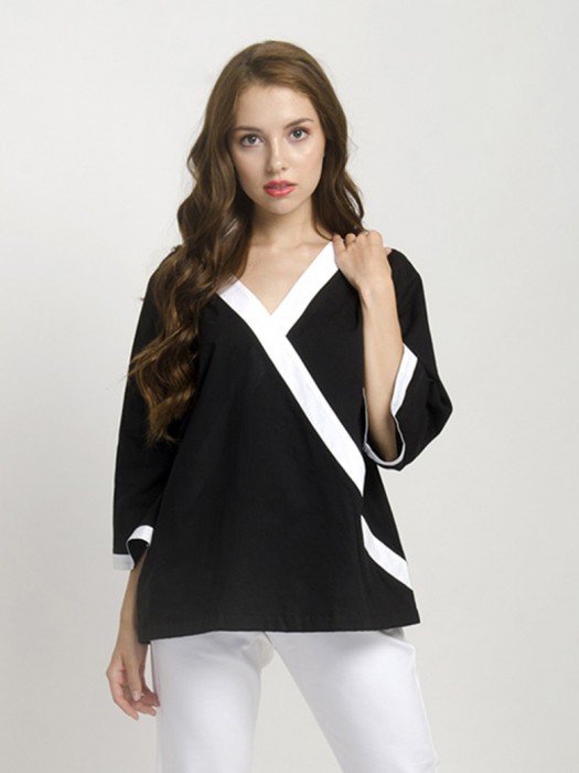 Wrap Over Neckline Black Top