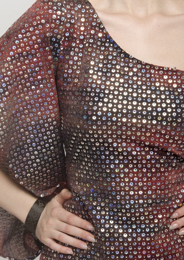 One-Shoulder Split Mini Sequin Ruffle Dress