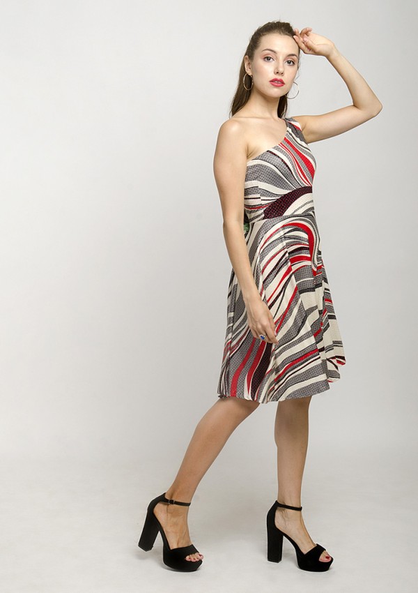 Elegantly One Shoulder Skater Mini Dress