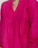 Magenta Mandarin-Collar Gathered-Sleeve Top