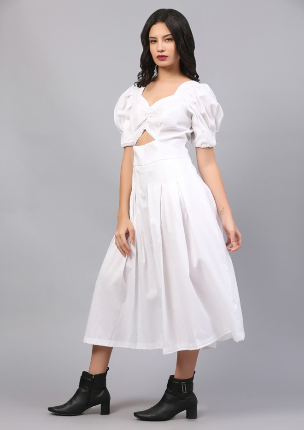 PRISTINE WHITE RUCHED DRESS