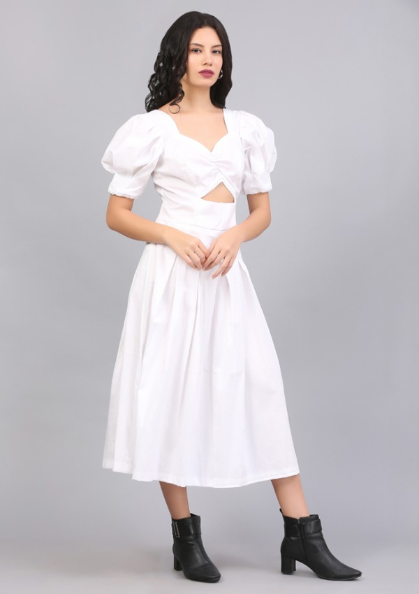 PRISTINE WHITE RUCHED DRESS