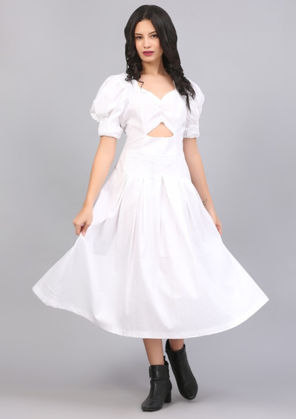 PRISTINE WHITE RUCHED DRESS