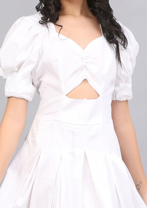 PRISTINE WHITE RUCHED DRESS