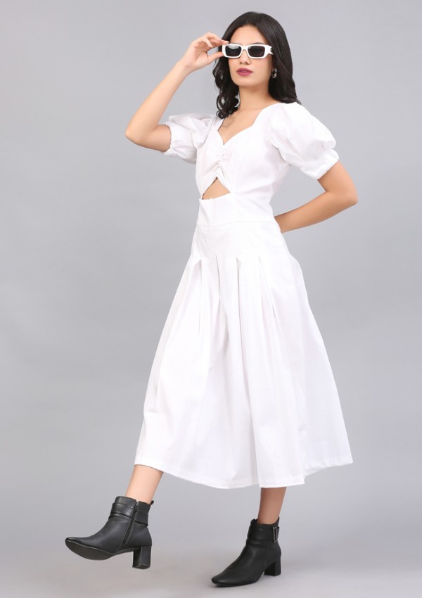 PRISTINE WHITE RUCHED DRESS