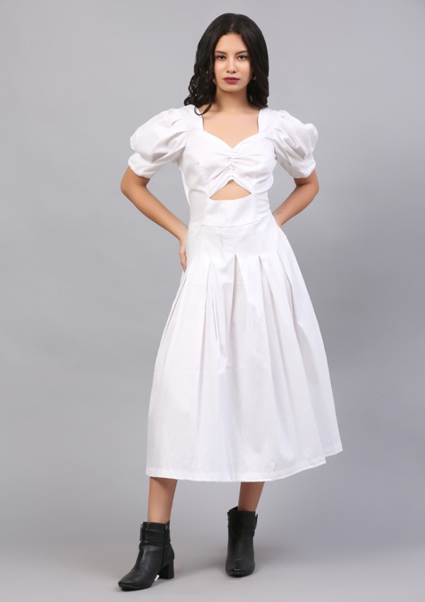 PRISTINE WHITE RUCHED DRESS