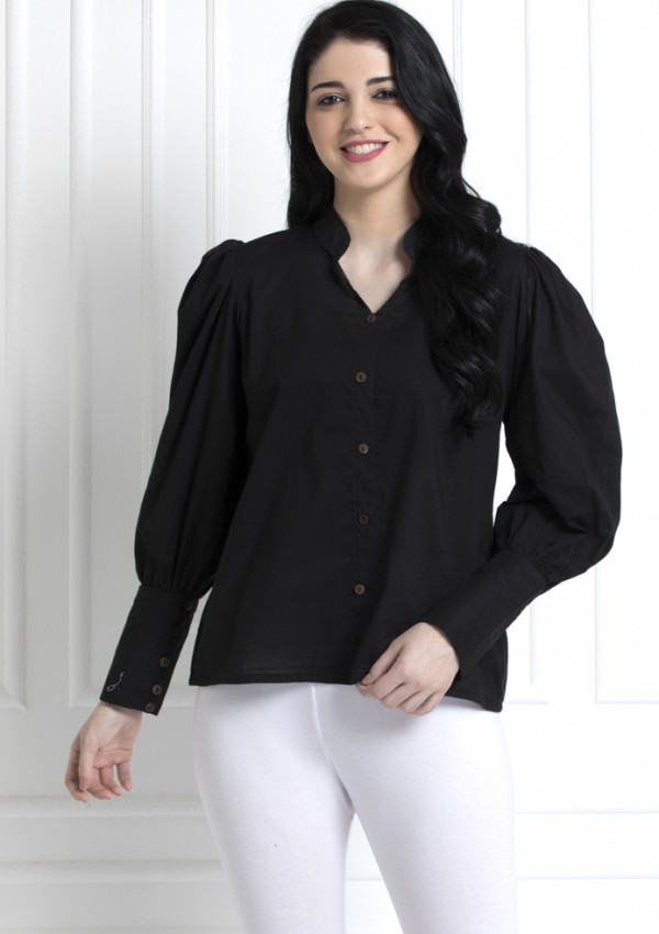 Stand Collar Button Down Shirt