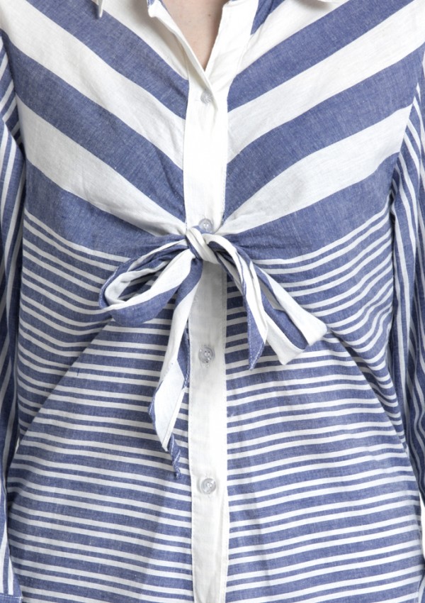 Striped Buttoned Down Shirt with a Waist Knot