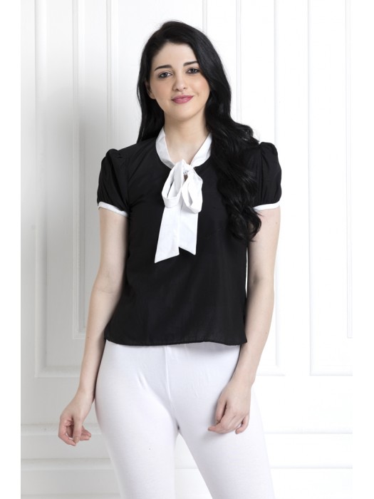 Monochrome Top with Pussy Bow