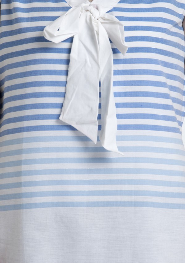 Sleeveless Striped Top With Pussy Bow In Soft Organic Cotton