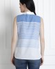 Sleeveless Striped Top With Pussy Bow In Soft Organic Cotton