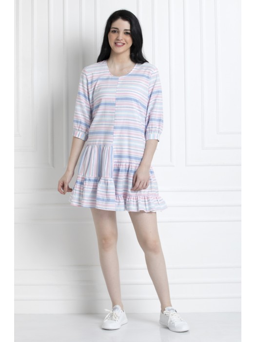 Dress with High & Low Gathered Hem