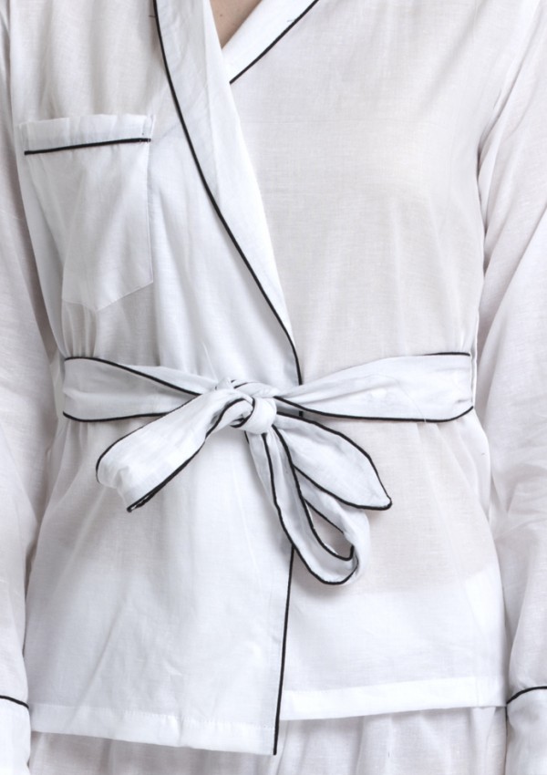 Full Sleeves Wrap Top With Belt & Pyjamas