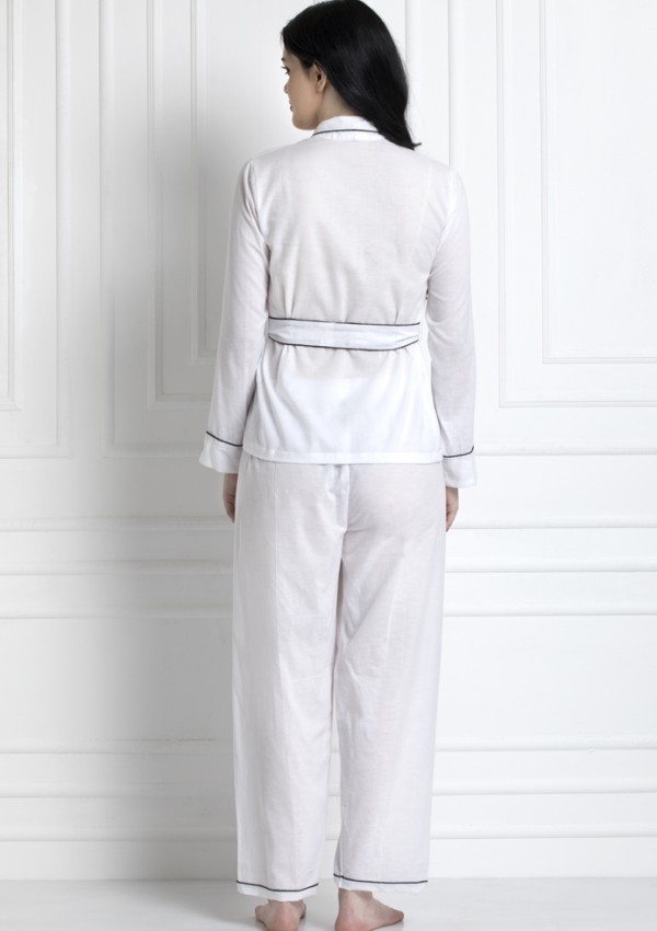 Full Sleeves Wrap Top With Belt & Pyjamas