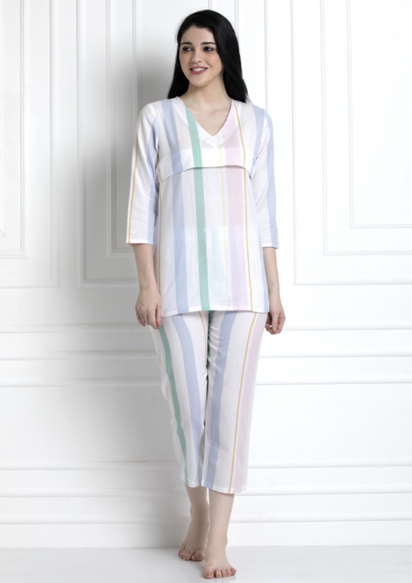 V-Neck, Striped Top With Pyjamas. For That Super Cool Feel