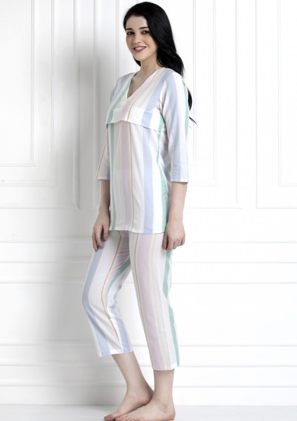 V-Neck, Striped Top With Pyjamas. For That Super Cool Feel