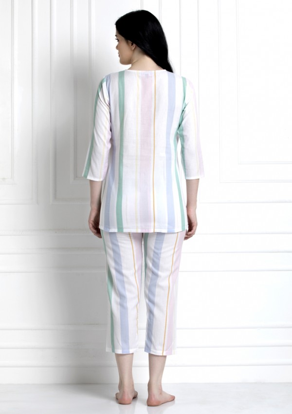 V-Neck, Striped Top With Pyjamas. For That Super Cool Feel